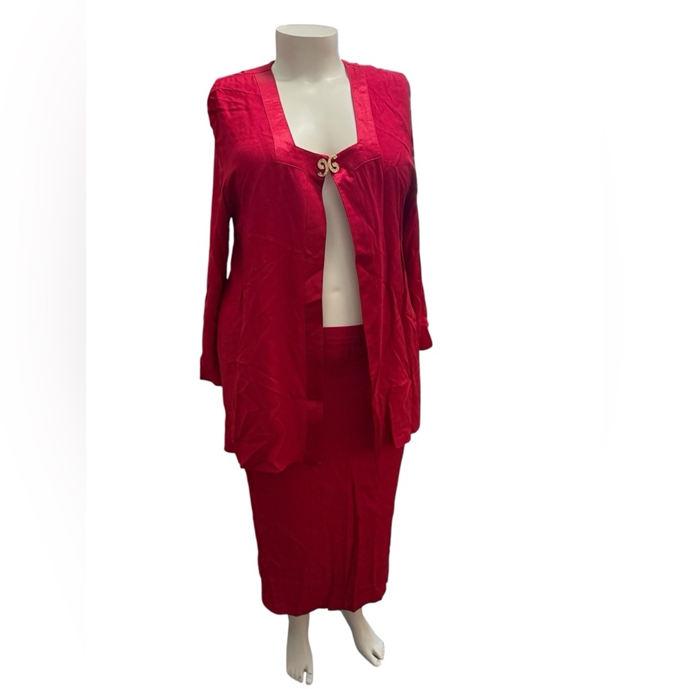 Vintage Hosanna Design 2 Piece Red Jacket Skirt Set Size XL